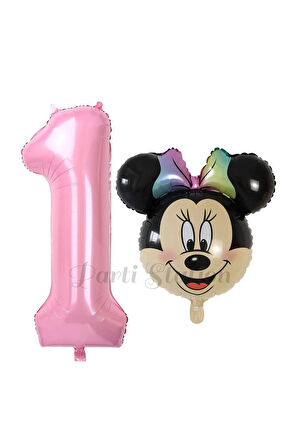 Minnie Mouse 1 Yaş Balon Set Minnie Mouse Konsept Balon ve Pembe Rakam Balon Set