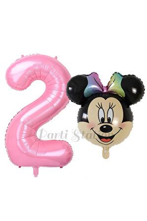 Minnie Mouse 1 Yaş Balon Set Minnie Mouse Konsept Balon ve Pembe Rakam Balon Set