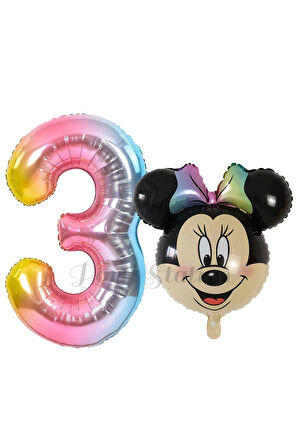 Minnie Mouse 1 Yaş Balon Set Minnie Mouse Konsept Balon ve Rengarenk Rakam Balon Set