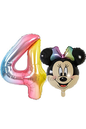 Minnie Mouse 1 Yaş Balon Set Minnie Mouse Konsept Balon ve Rengarenk Rakam Balon Set