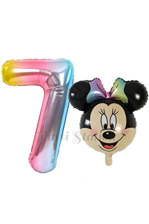 Minnie Mouse 1 Yaş Balon Set Minnie Mouse Konsept Balon ve Rengarenk Rakam Balon Set
