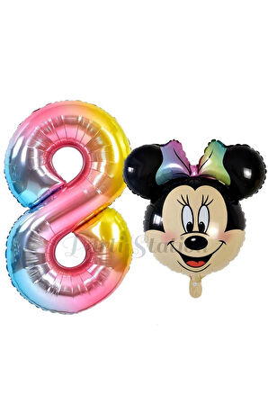 Minnie Mouse 1 Yaş Balon Set Minnie Mouse Konsept Balon ve Rengarenk Rakam Balon Set