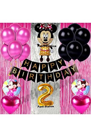 Minnie Mouse Konsept Doğum Günü Balon Set 2 Yaş Minnie Mouse Tema Parti Balon Set