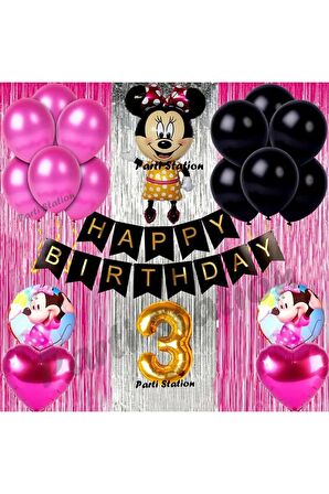 Minnie Mouse Konsept Doğum Günü Balon Set 3 Yaş Minnie Mouse Tema Parti Balon Set