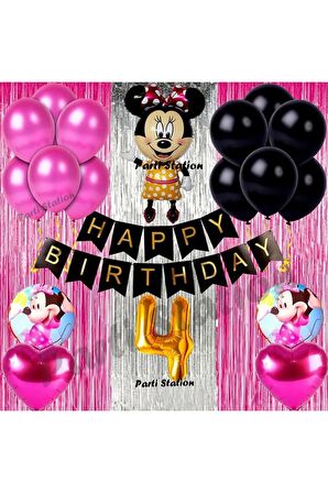 Minnie Mouse Konsept Doğum Günü Balon Set 4 Yaş Minnie Mouse Tema Parti Balon Set