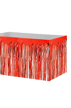 Masa Örtüsü Set Plastik Kırmızı Renk Masa Örtüsü Kırmızı Renk Metalize Sarkıt Masa Eteği Set