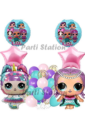 Surprise Konsept 6 Yaş Balon Set Unicorn LOL Bebek Mor Rakam Balon Parti Doğum Günü Balon Set