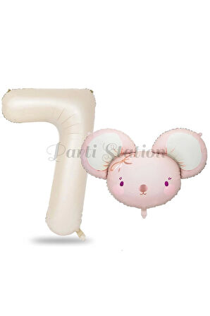 Pink Mouse 2 Yaş Balon Set Sevimli Pembe Fare Konsept Balon ve Rengarenk Rakam Balon Hamster Balon