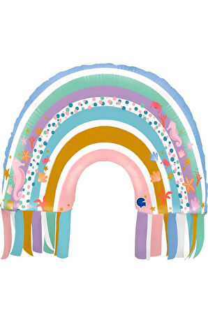 Gökkuşağı 7 Yaş Balon Set Mermaid Rainbow Konsept Balon ve Krem Rakam Balon