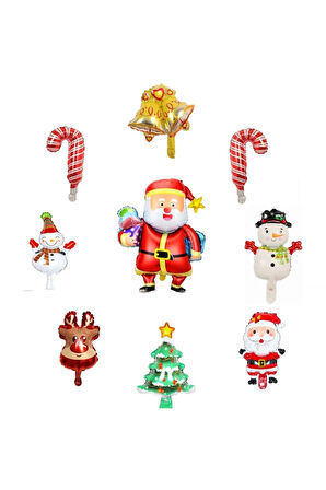 Yılbaşı Noel Temalı 9'lu Mini Boy Folyo Balon Seti