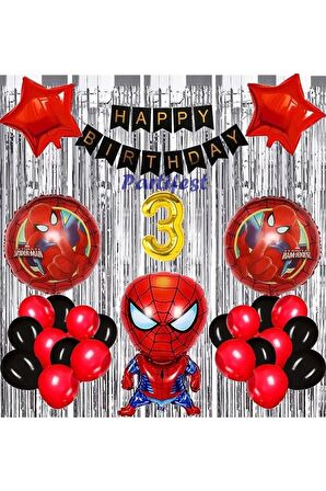 Spiderman Örümcek Adam 3 Yaş Balon Set Balon Folyo Set Spiderman Konsept Doğum Günü Set Yaş Balon