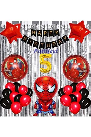 Spiderman Örümcek Adam Balon Set Balon Folyo Set Spiderman Konsept Doğum Günü Set 5 Yaş Balon