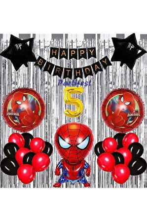 Spiderman Örümcek Adam Balon Set Balon Folyo Set Spiderman Konsept Doğum Günü Set 5 Yaş Balon