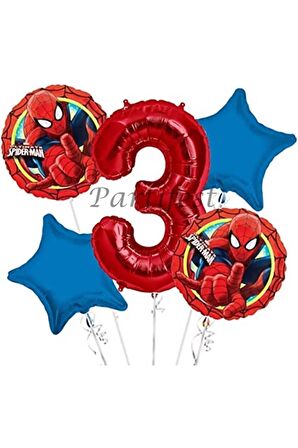 Spiderman Örümcek Adam 3 Yaş Balon Set Balon Folyo Set Spiderman Konsept Doğum Günü Set Yaş Balon