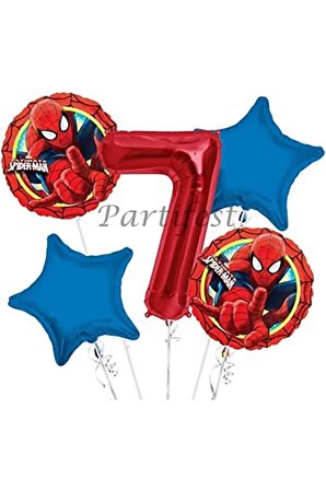 Spiderman Örümcek Adam 7 Yaş Balon Set Balon Folyo Set Spiderman Konsept Doğum Günü Set Yaş Balon