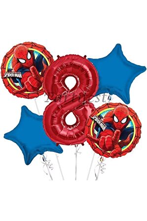 Spiderman Örümcek Adam 8 Yaş Balon Set Balon Folyo Set Spiderman Konsept Doğum Günü Set Yaş Balon