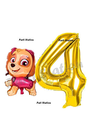 Paw Patrol Skye 1 Yaş Balon ve Gold Rakam Balon Doğum Günü Parti Set