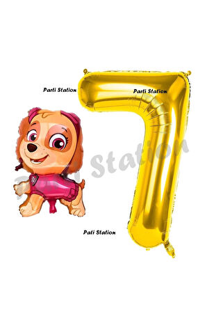 Paw Patrol Skye 1 Yaş Balon ve Gold Rakam Balon Doğum Günü Parti Set