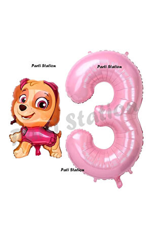 Paw Patrol Skye 8 Yaş Balon ve Pembe Rakam Balon Doğum Günü Parti Set