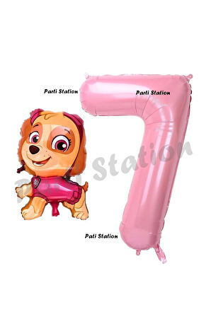 Paw Patrol Skye 8 Yaş Balon ve Pembe Rakam Balon Doğum Günü Parti Set
