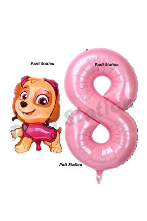 Paw Patrol Skye 8 Yaş Balon ve Pembe Rakam Balon Doğum Günü Parti Set
