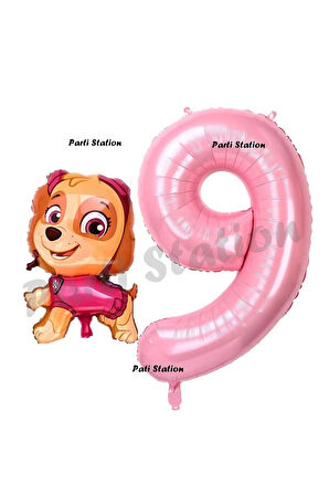Paw Patrol Skye 8 Yaş Balon ve Pembe Rakam Balon Doğum Günü Parti Set