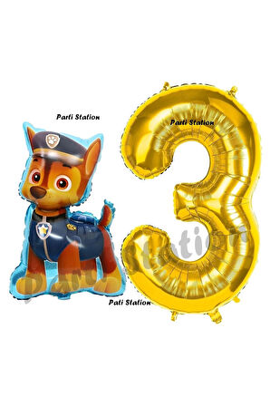 Paw Patrol Balon Paw Patrol Polis Köpek Chase 6 Yaş Balon ve Gold Rakam Balon Doğum Günü Parti Set