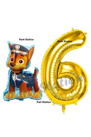 Paw Patrol Balon Paw Patrol Polis Köpek Chase 6 Yaş Balon ve Gold Rakam Balon Doğum Günü Parti Set