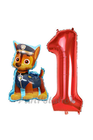 Paw Patrol Balon Paw Patrol Polis Köpek Chase 4 Yaş Balon ve Kırmızı Rakam Balon Doğum Günü Set