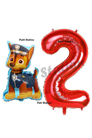 Paw Patrol Balon Paw Patrol Polis Köpek Chase 4 Yaş Balon ve Kırmızı Rakam Balon Doğum Günü Set