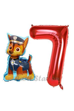 Paw Patrol Balon Paw Patrol Polis Köpek Chase 4 Yaş Balon ve Kırmızı Rakam Balon Doğum Günü Set