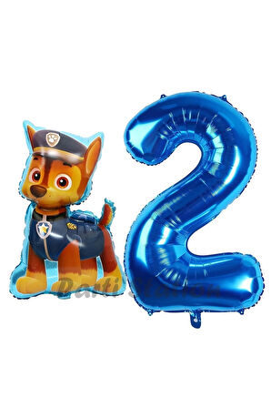 Paw Patrol Balon Paw Patrol Polis Köpek Chase 9 Yaş Balon ve Lacivert Rakam Balon Doğum Günü Set