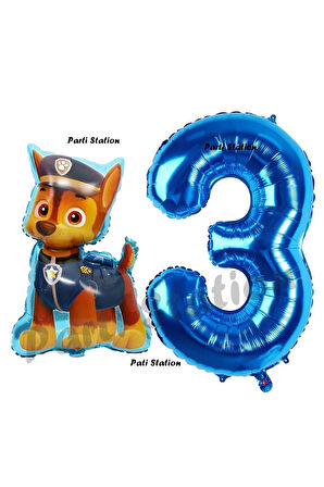 Paw Patrol Balon Paw Patrol Polis Köpek Chase 9 Yaş Balon ve Lacivert Rakam Balon Doğum Günü Set