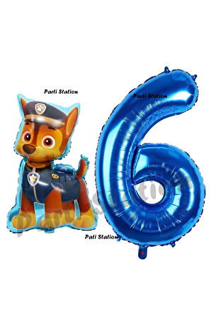 Paw Patrol Balon Paw Patrol Polis Köpek Chase 9 Yaş Balon ve Lacivert Rakam Balon Doğum Günü Set