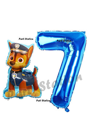 Paw Patrol Balon Paw Patrol Polis Köpek Chase 9 Yaş Balon ve Lacivert Rakam Balon Doğum Günü Set
