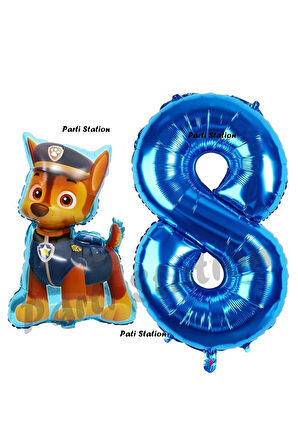 Paw Patrol Balon Paw Patrol Polis Köpek Chase 9 Yaş Balon ve Lacivert Rakam Balon Doğum Günü Set