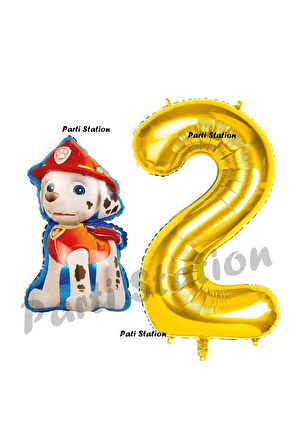 Paw Patrol Balon Paw Patrol İtfaiye Köpek Marshall 9 Yaş Balon ve Gold Rakam Balon Doğum Günü Set
