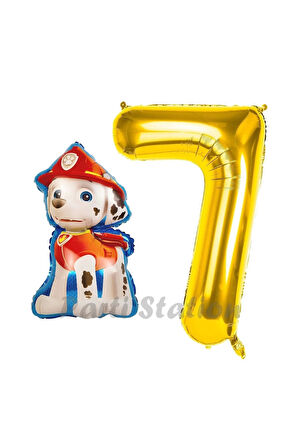 Paw Patrol Balon Paw Patrol İtfaiye Köpek Marshall 9 Yaş Balon ve Gold Rakam Balon Doğum Günü Set