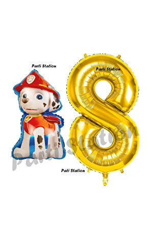 Paw Patrol Balon Paw Patrol İtfaiye Köpek Marshall 9 Yaş Balon ve Gold Rakam Balon Doğum Günü Set