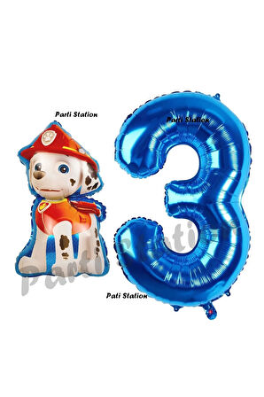 Paw Patrol İtfaiye Köpek Marshall 9 Yaş Balon ve Lacivert Rakam Balon Doğum Günü Set