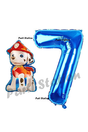 Paw Patrol İtfaiye Köpek Marshall 9 Yaş Balon ve Lacivert Rakam Balon Doğum Günü Set