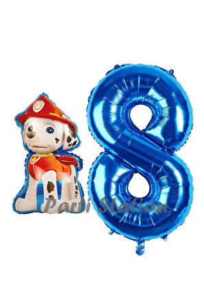 Paw Patrol İtfaiye Köpek Marshall 9 Yaş Balon ve Lacivert Rakam Balon Doğum Günü Set