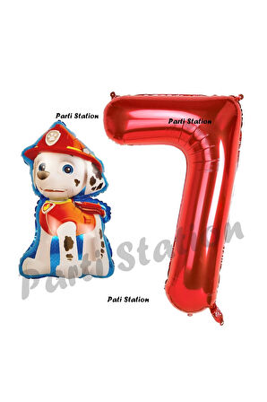 Paw Patrol İtfaiye Köpek Marshall 2 Yaş Balon ve Kırmızı Rakam Balon Doğum Günü Set