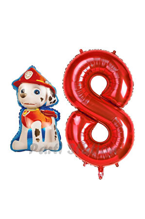 Paw Patrol İtfaiye Köpek Marshall 2 Yaş Balon ve Kırmızı Rakam Balon Doğum Günü Set