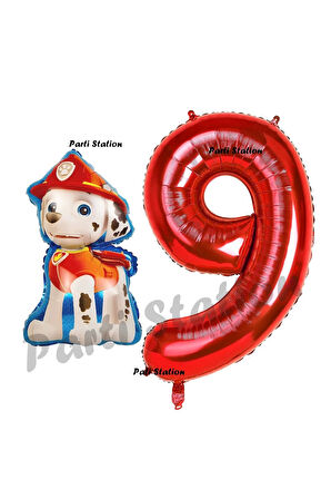 Paw Patrol İtfaiye Köpek Marshall 2 Yaş Balon ve Kırmızı Rakam Balon Doğum Günü Set