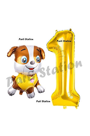 Paw Patrol inşaat Köpek Rubble 2 Yaş Balon ve Gold Rakam Balon Doğum Günü Parti Set