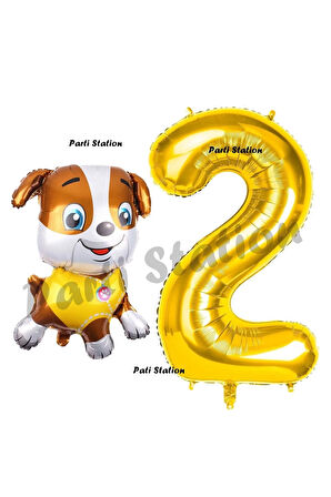 Paw Patrol inşaat Köpek Rubble 2 Yaş Balon ve Gold Rakam Balon Doğum Günü Parti Set