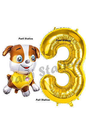 Paw Patrol inşaat Köpek Rubble 2 Yaş Balon ve Gold Rakam Balon Doğum Günü Parti Set