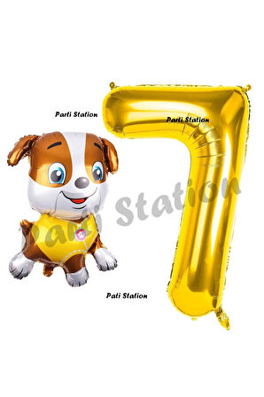 Paw Patrol inşaat Köpek Rubble 2 Yaş Balon ve Gold Rakam Balon Doğum Günü Parti Set