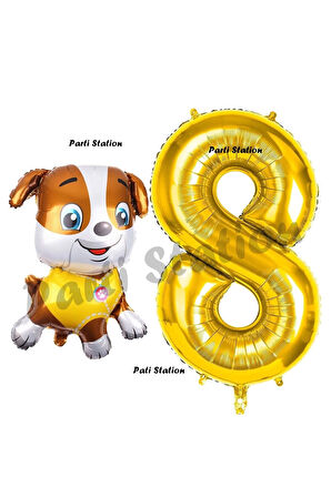 Paw Patrol inşaat Köpek Rubble 2 Yaş Balon ve Gold Rakam Balon Doğum Günü Parti Set